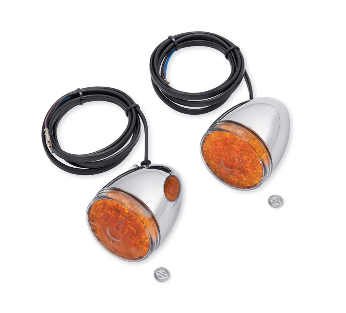 Harley-Davidson Front LED Bullet Turn Signal Kit, Chrome, Amber Lens, Pair 67800061