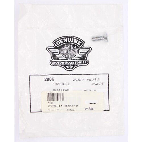 Harley-Davidson Flat Head Socket Screw, 1/4-20 x 3/4-Inch 2986